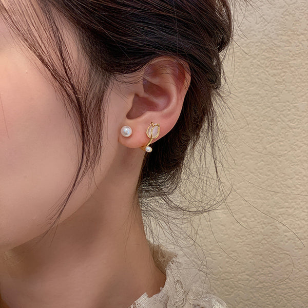 Opal Tulip Pearl Stud Earrings